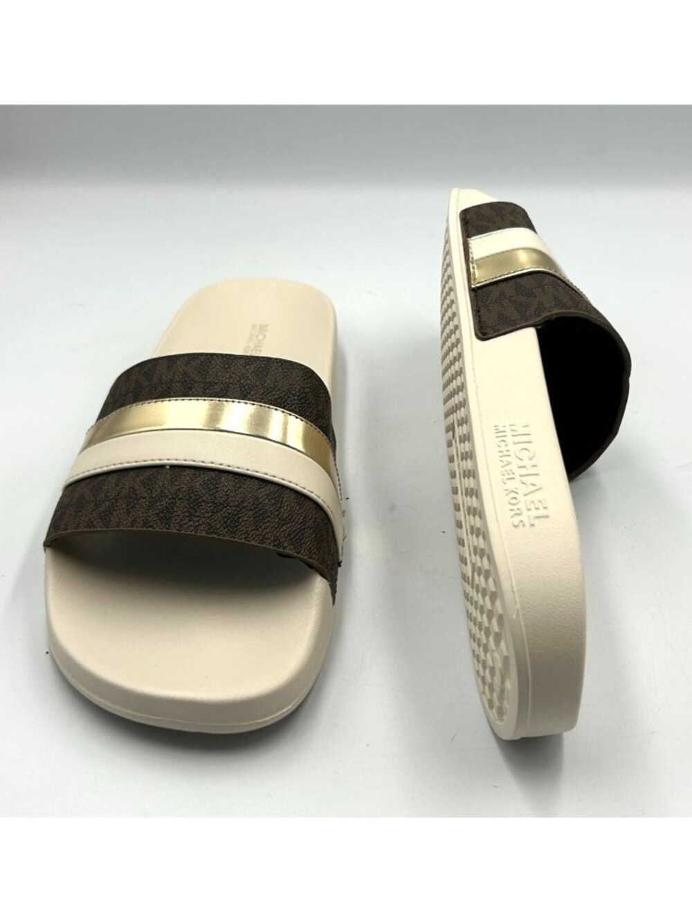 NWOB Michael Kors Men's Rubber White Brandy Metallic Striped Sandal Size 11 3490 - Picture 10 of 16